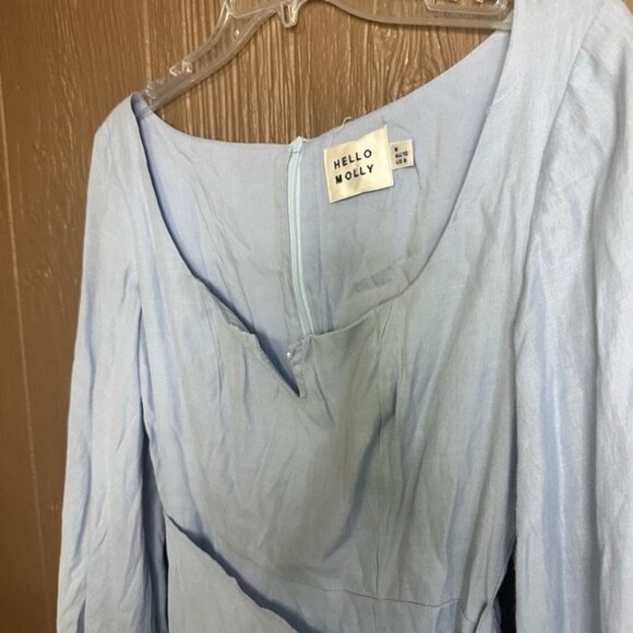 Hello Molly No Time For Love Blue Ruffle Mini Dress Long Sleeve Size Medium - Picture 3 of 8